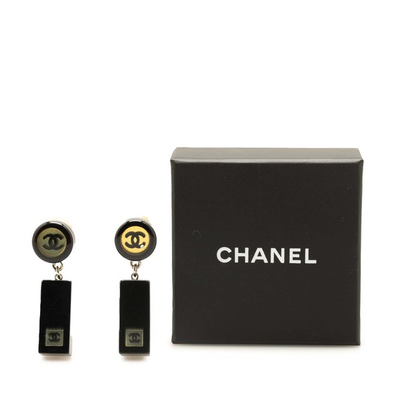 Pre-Loved Chanel Resin CC Bar Drop Earrings - Picture 4 of 4